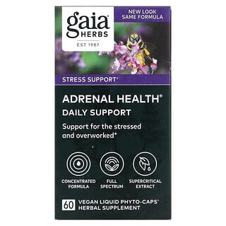 Gaia Herbs, Adrenal Health, Renfort quotidien, 60 capsules phyto liquides vegan