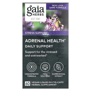 Gaia Herbs, Adrenal Health, Suporte Diário, 60 Fitocápsulas Líquidas Veganas