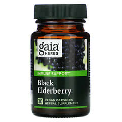 Gaia Herbs, 黑接骨木，含光滑金虎尾果，30 粒素食胶囊