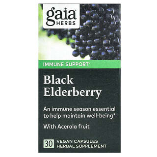 Gaia Herbs, 아세롤라 열매를 더한 블랙 엘더베리, 베지 캡슐 30정