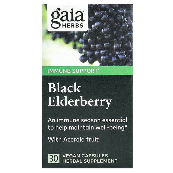 Gaia Herbs, Black Elderberry with Acerola Fruit, 30 Vegan Capsules