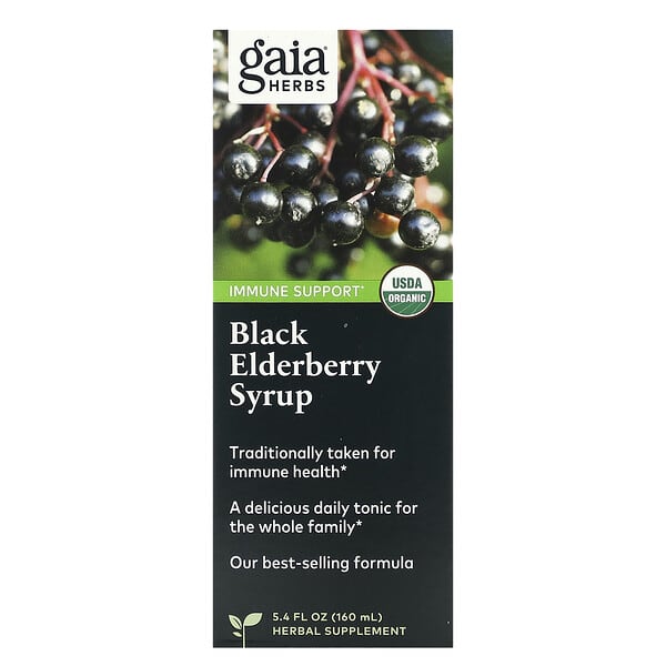 Gaia Herbs, 迅速緩解，黑接骨木糖漿，不含酒精，5.4液體盎司（160毫升）