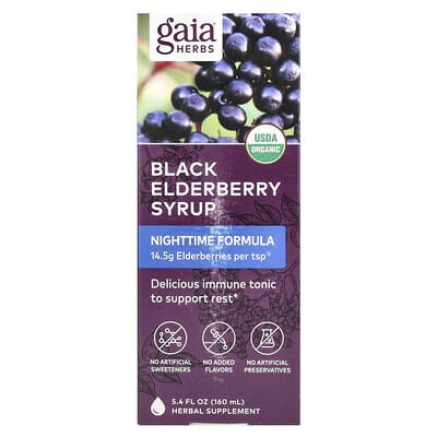 Gaia Herbs, Black Elderberry Syrup, Nighttime Formula, 5.4 fl oz (160 ml)