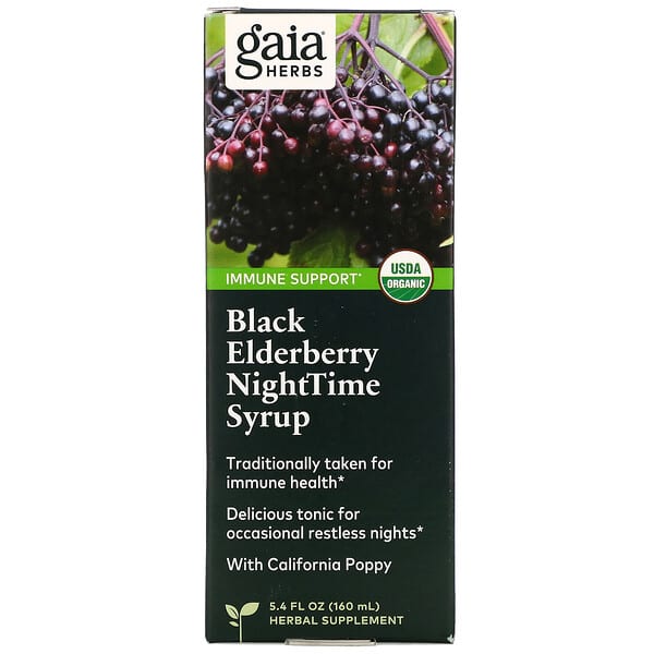 Gaia Herbs, Jarabe de noche de saúco negro, 160 ml (5,4 oz. Líq.)