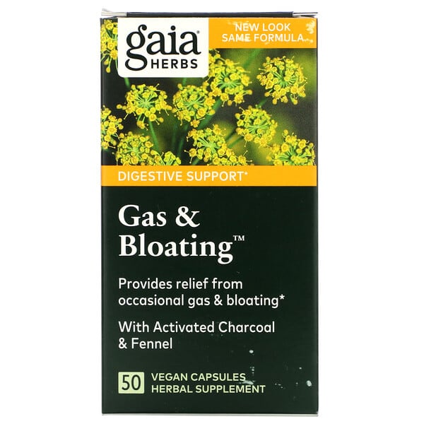 Gaia Herbs‏, תוסף להקלה על גזים ונפיחות, 50 כמוסות טבעוניות