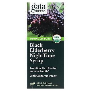 Gaia Herbs, 黑接骨木果夜間糖漿，3 液量盎司（89 毫升）