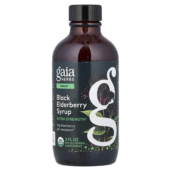 Gaia Herbs, 黑接骨木果糖漿，3 液量盎司（89 毫升）