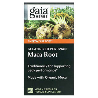 Gaia Herbs, ペルー産ゼラチン化マカの根、植物性カプセル60粒