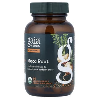 Gaia Herbs, желатинизированный корень перуанской маки, 60 веганских капсул (500 мг в 1 капсуле)