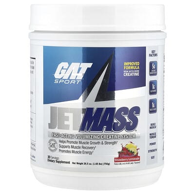 GAT, JetMASS®, Fast-Acting Plumping Creatine System, Strawberry Lemonade Flavor, 1.65 oz (750 g)