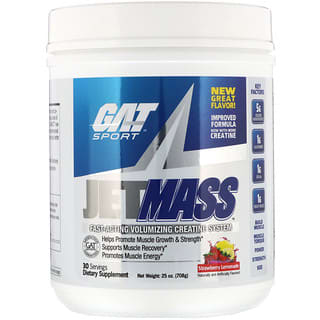 GAT, مكمل JetMASS، نظام كرياتين لزيادة حجم العضلات سريع المفعول، نكهة عصير الليمون بالفراولة، 25 أونصة (708 جم)