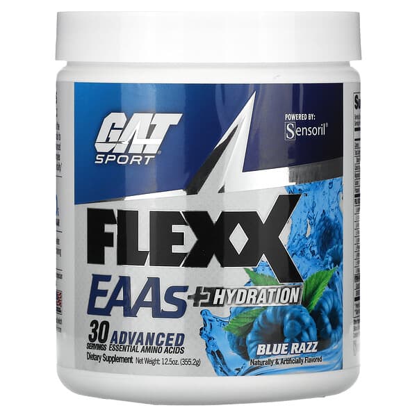 GAT, Flexx EAAs（フレックスEAAs）＋ハイドレーション、ブルーラズベリー味、345g（12.2オンス）