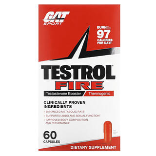 GAT, Testrol Fire, Booster de testostérone, Thermogénique, 60 capsules