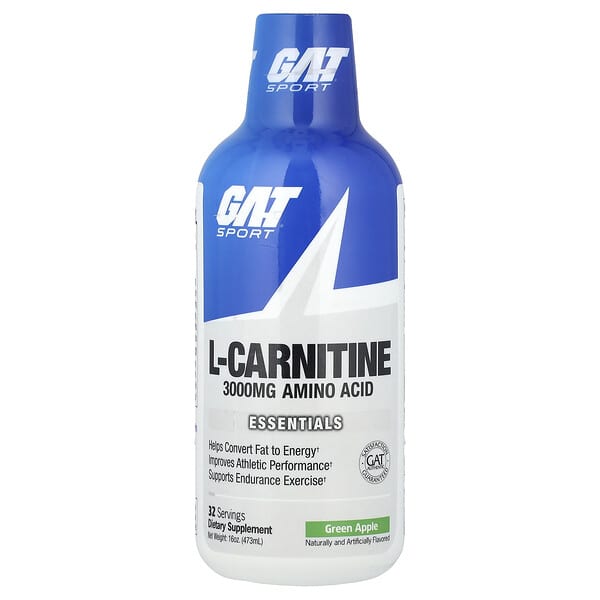 GAT, 스포츠, l-카르니틴, 그린 애플, 3,000mg, 473ml(16oz)