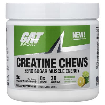 GAT, Sports, Creatine Chewables, Lemon-Lime Flavor, 120 Tablets