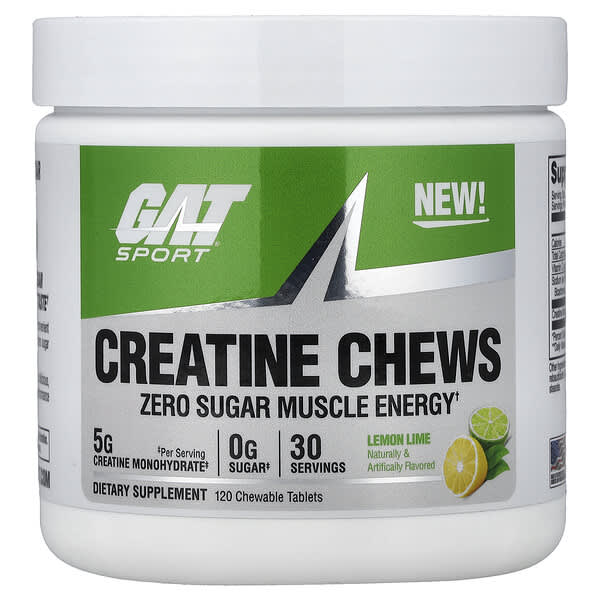 GAT, Sport, Creatine Chews, Lemon Lime, 120 Chewable Tablets