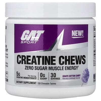 GAT, Sports, Creatine Chewables, Grape Marshmallow Flavor, 120 Tablets
