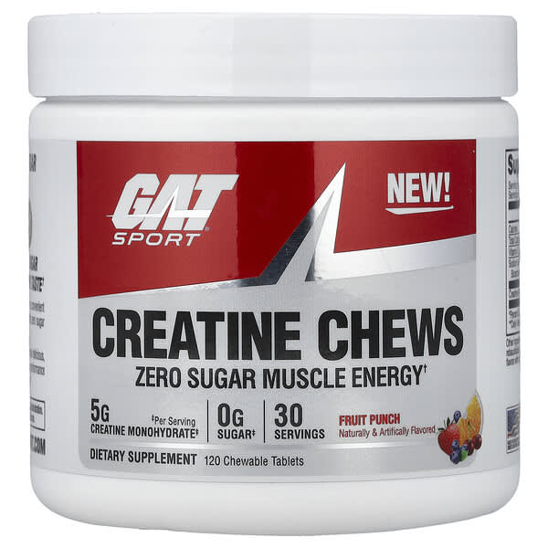 GAT, Sport, Creatine Chews, Fruit Punch, 120 Chewable Tablets