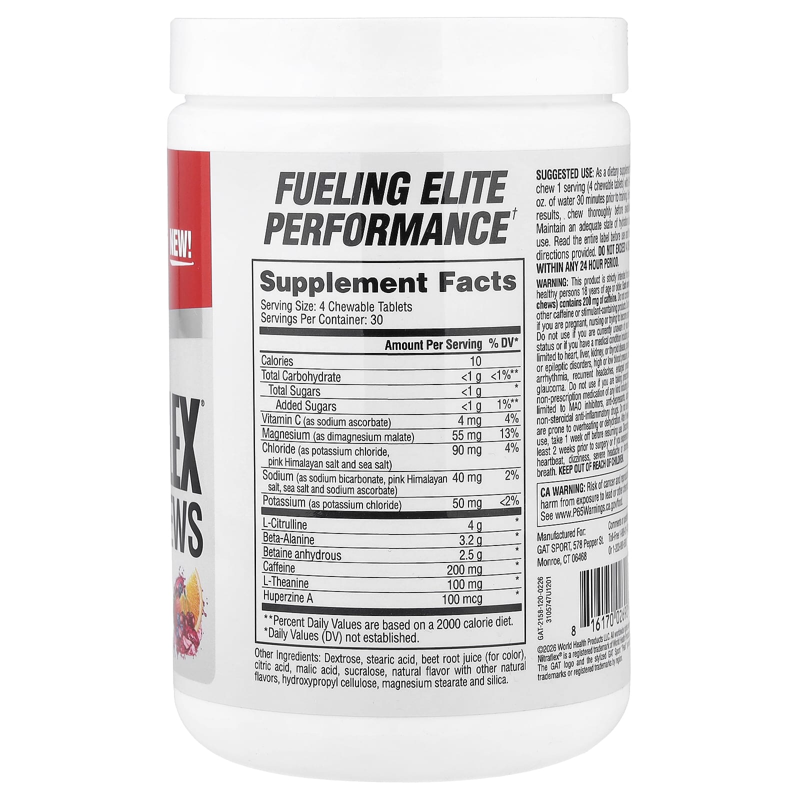 Photo of the GAT Sport Nitraflex Pre-workout Chews Samples label