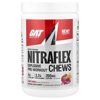 GAT, Sport, Nitraflex®, жувальні таблетки, передтренувальний комплекс, фруктовий пунш, 120 жувальних таблеток
