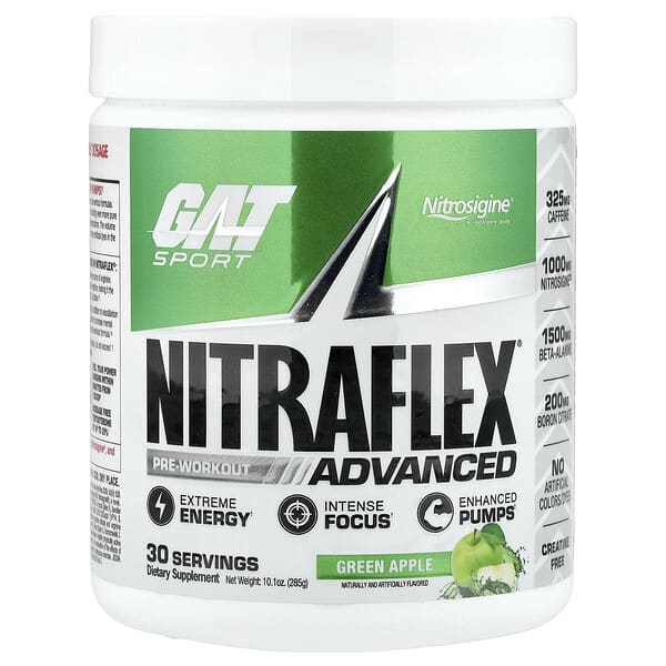 GAT Sport, NITRAFLEX® Advanced, Pre-Workout, Green Apple, 10.1 oz (285 g)