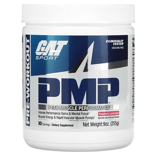 GAT, PMP, Pre entrenamiento, Máximo rendimiento muscular, Limonada con frambuesa, 225 g (9 oz)