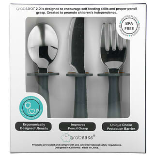Grabease, Набор вилок, ножей и ложек из нержавеющей стали, для 18 мес., Серый, 1 набор