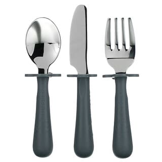 Grabease, Stainless Steel Fork, Knife & Spoon Set, 18m+, Gray, 1 Set