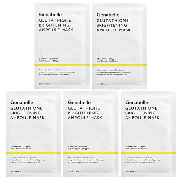 Genabelle, 글루타치온 브라이트닝 앰플 뷰티 마스크, 5매입, 각 25ml(0.84fl oz)