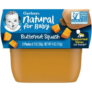 Gerber, Natural for Baby, 1st Foods, Butternut Squash, 2 Pack, 2 oz (56 g) Each