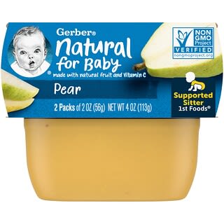 Gerber, Natural para bebés, Primeros alimentos, Pera, Paquete de 2, 56 g (2 oz) cada uno