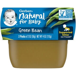 Gerber, Natural for Baby, Haricots verts, 1er aliment, 2 sachets, 56 g chacun