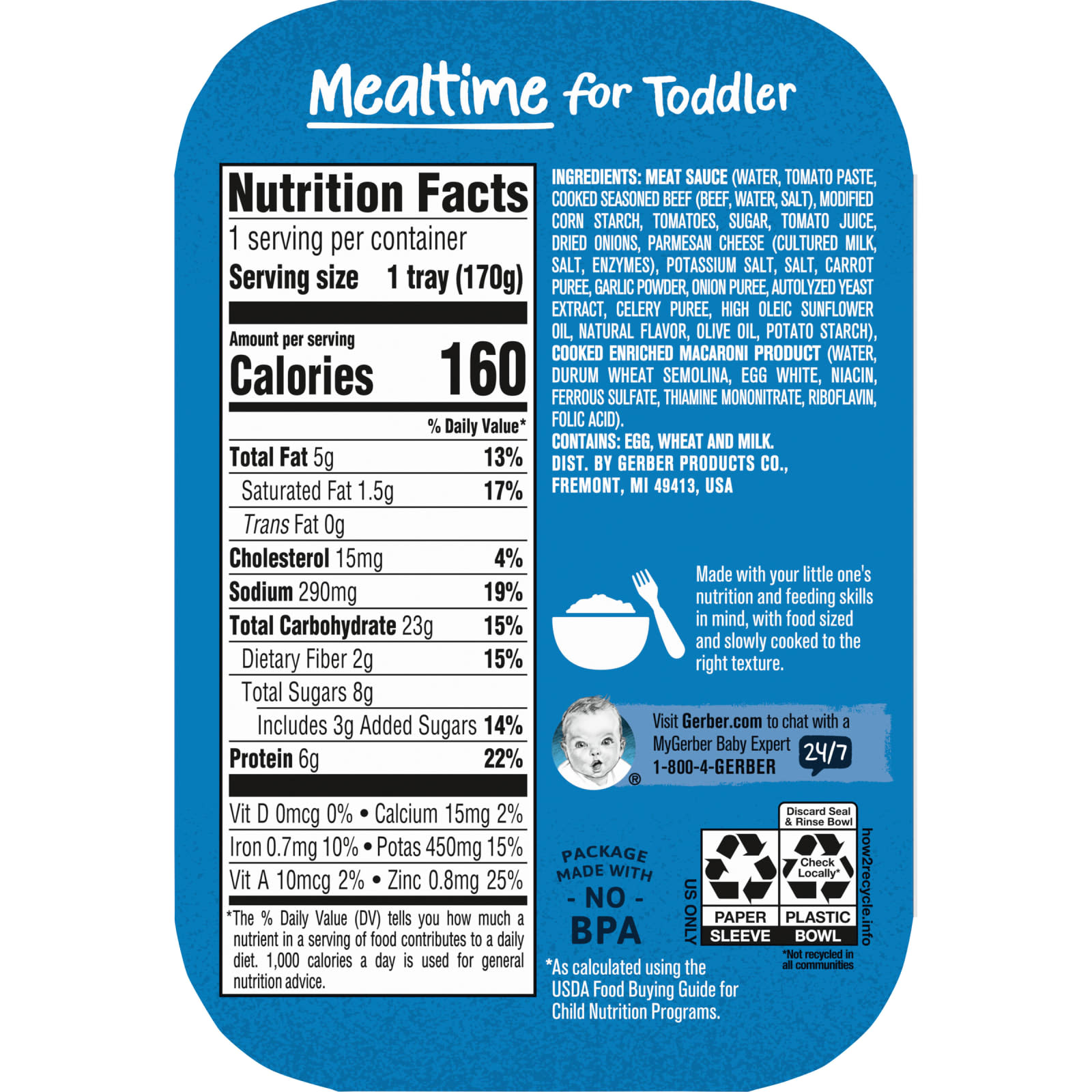 Gerber Mealtime For Toddler 12 Months Spaghetti Rings In Meat Sauce