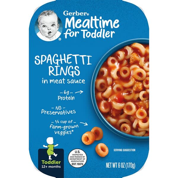 Gerber Mealtime For Toddler 12 Months Spaghetti Rings In Meat Sauce