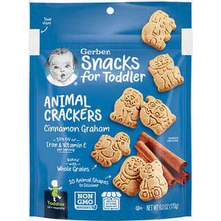 Gerber, Snacks for Toddler, Animal Crackers, 12+ Months, Cinnamon Graham, 6 oz (170 g)