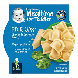 Gerber, Mealtime For Toddler, Pick-Ups, 12+ Months, Cheese & Spinach Ravioli, 6 oz (170 g)