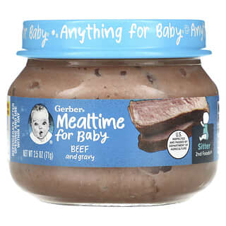 Gerber‏, Mealtime for Baby, 2nd Foods, מזון לתינוקות, בקר ורוטב, 71 גרם (2.5 אונקיות)