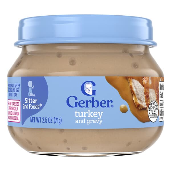 Gerber, 第 2 階段輔食®，學坐期寶寶，火雞和肉汁味，2.5 盎司（71 克）