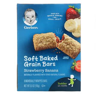 Gerber, Soft Baked Grain Bars, 12+ Months, Strawberry Banana, 8 Individually Wrapped Bars, 0.68 oz (19 g) Each