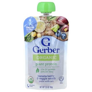 Gerber, Plant-Tastic, Orgánico para niños pequeños, Smash de plátano y bayas con avena, 12 meses en adelante, 99 g (3,5 oz)