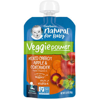 Gerber, Natural for Baby, Veggie Power, 2nd Foods, Mixed Carrot, Apple & Coriander, 3.5 oz (99 g)
