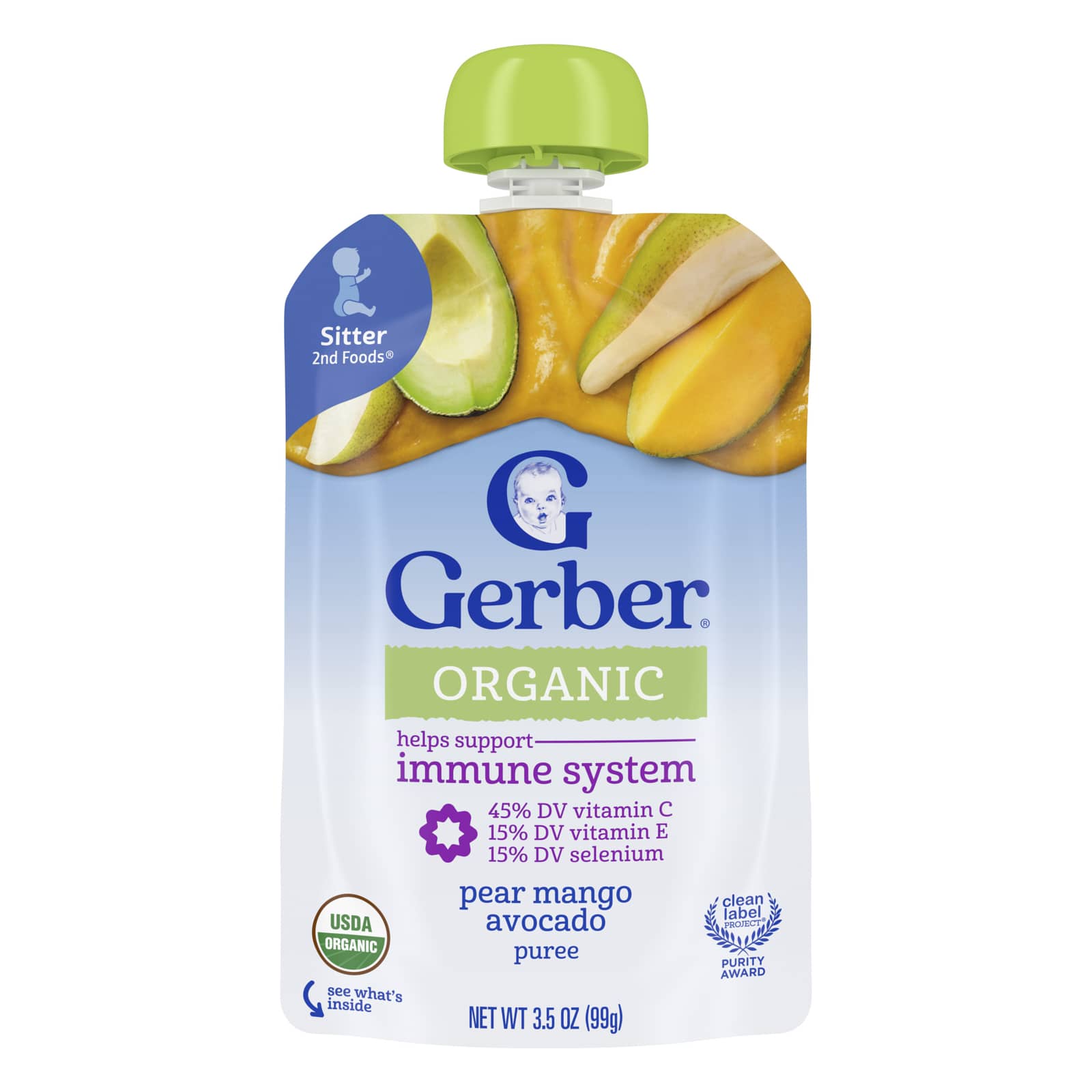 Gerber, органическое пюре, 2nd Foods®, груша, манго, авокадо, 99 г (3,5 унции)