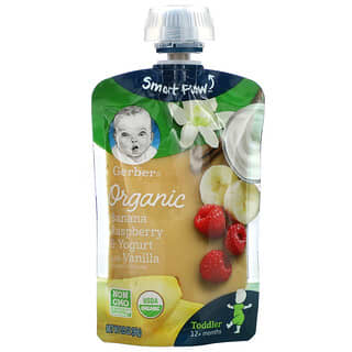 Gerber, 有機嬰兒食品，12 個月以上，香蕉樹莓和香草酸奶，3.5 盎司（99 克）