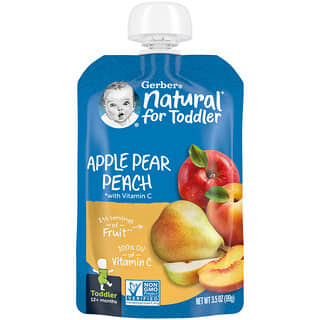 Gerber, ナチュラルフォートドラー、生後12か月以上、リンゴ、洋ナシ、モモ、ビタミンC配合、99g（3.5オンス）