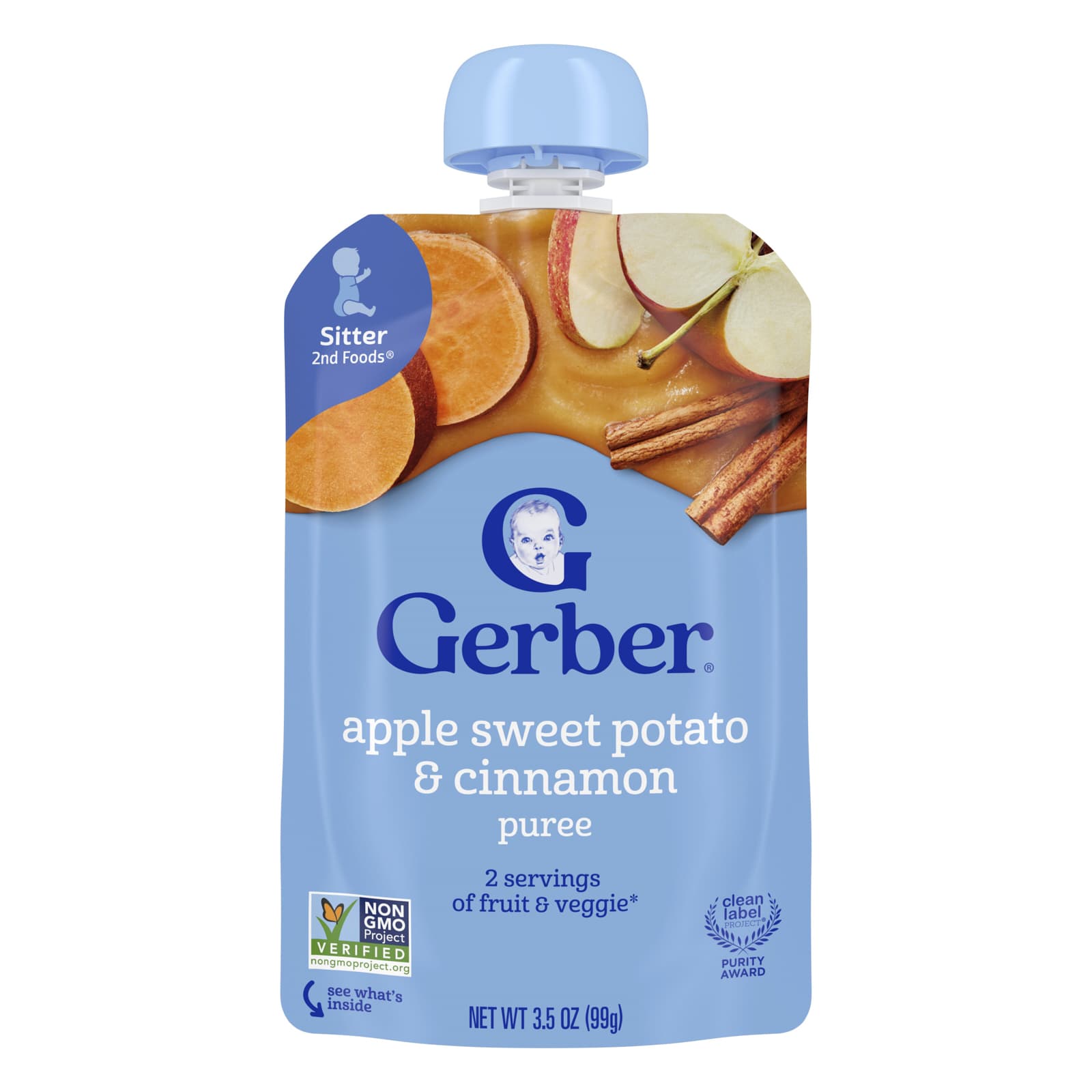 Gerber, 2nd Foods®, пюре, яблоко, батат и корица, 99 г (3,5 унции)