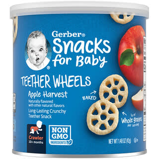 Gerber, وجبة خفيفة على شكل عجلات لمرحلة التسنين، للأطفال فما فوق 8 أشهر، محصود التفاح، 1.48 أونصة (42 جم)