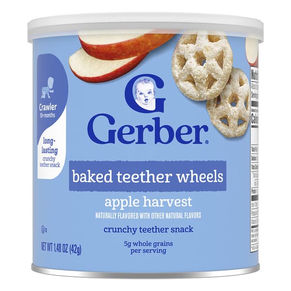 Gerber, Snacks for Baby, Teether Wheels, 10+ Months, Apple Harvest, 1.48 oz (42 g)