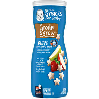 Gerber, Snacks for Baby, Grain & Grow, Puffs, Puffed Grain Snack, 8+ Monate, Erdbeer-Apfel, 1.48 oz (42 g)