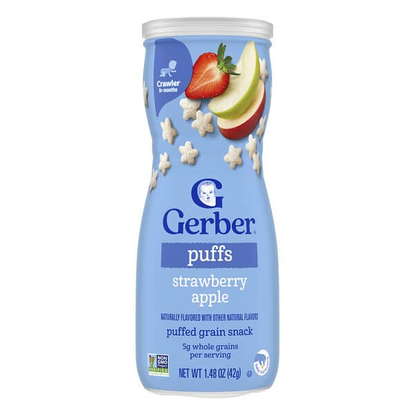 Gerber, Snacks for Baby, Grain & Grow, Puffs, Puffed Grain Snack, 8+ Months, Strawberry Apple, 1.48 