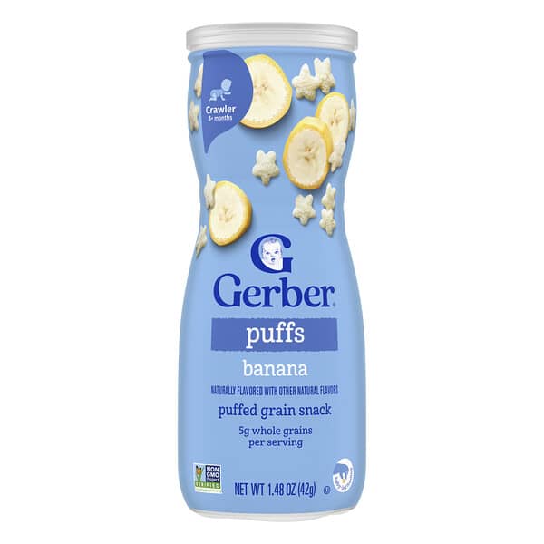 Gerber, Puffs, 뻥튀기 곡물 스낵, 생후 8개월 이상 아기용, 바나나 맛, 42g(1.48oz)